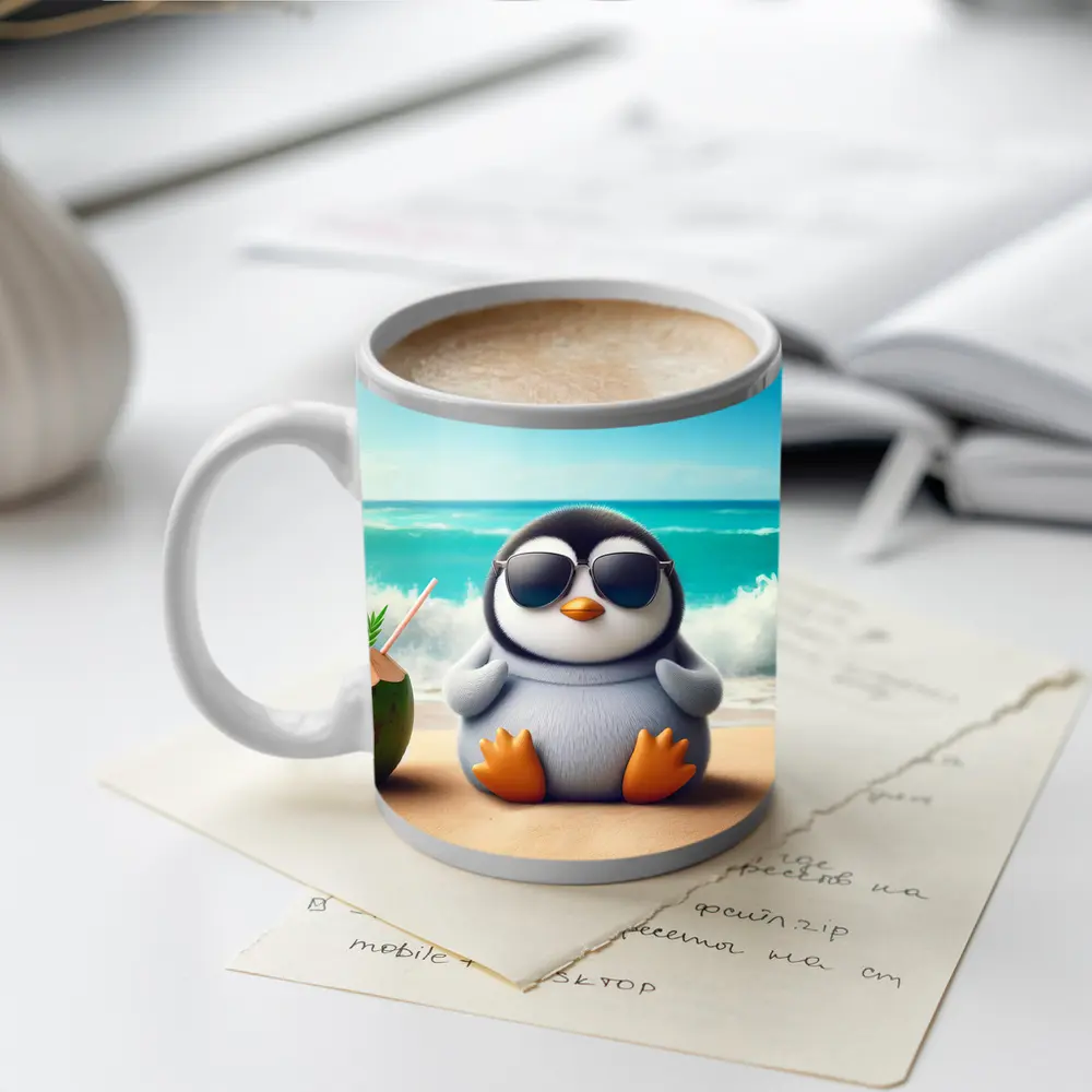 Cool Penguin With Sunglasses On Beach – Mugs