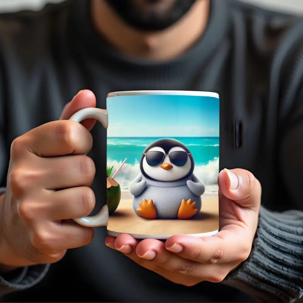 Cool Penguin With Sunglasses On Beach – Mugs