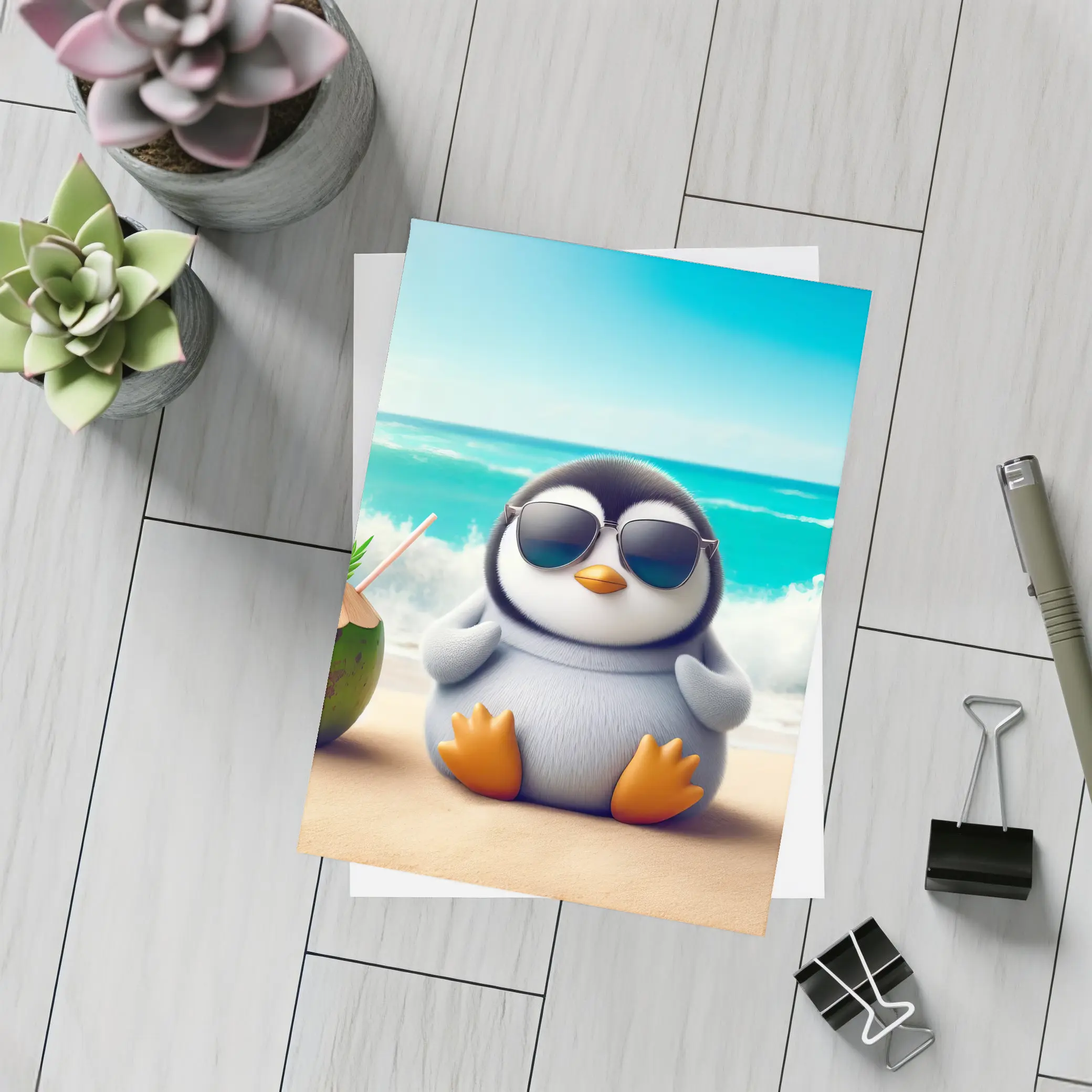 Cool Penguin With Sunglasses On Beach – Postcards