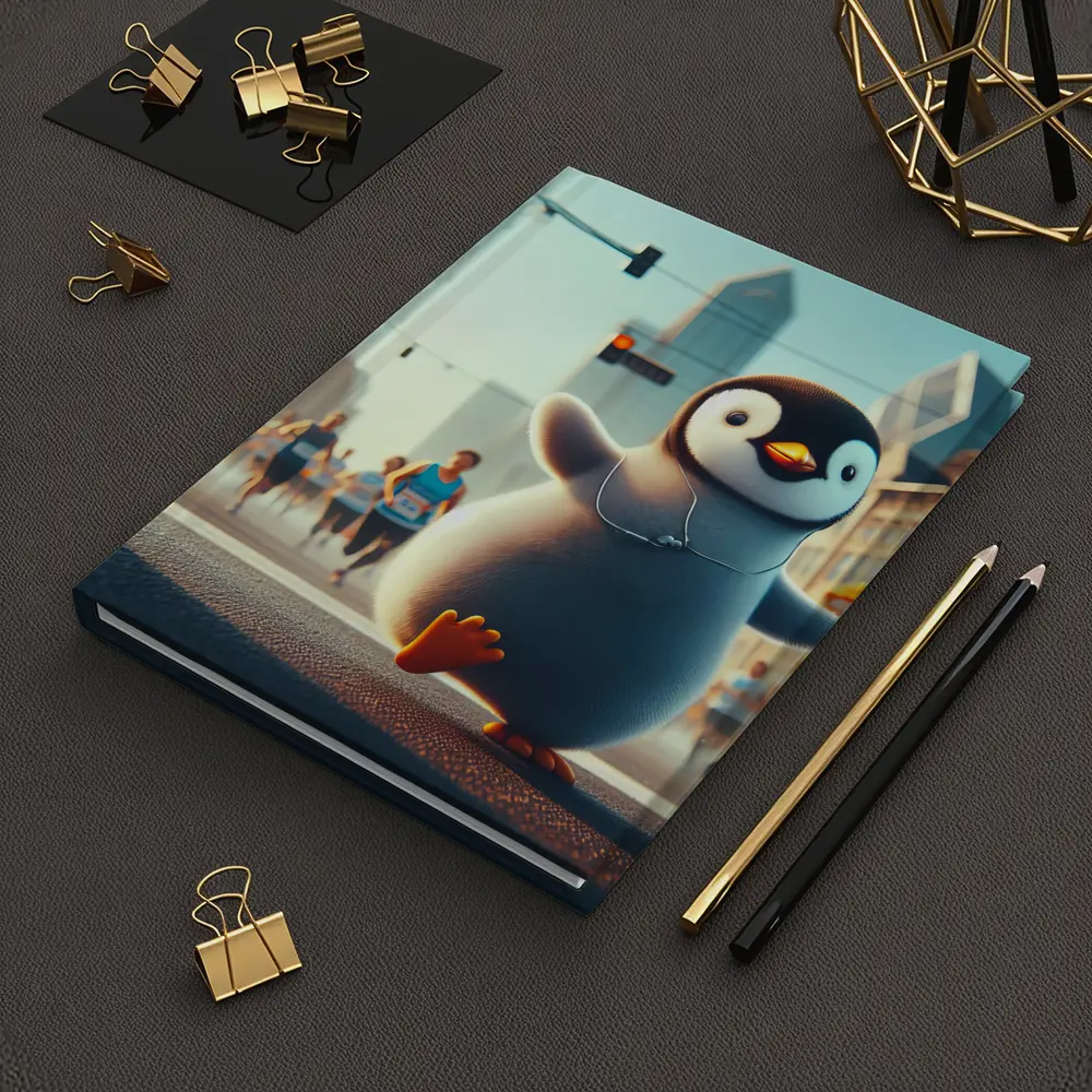 Cute Penguin Running City Street Marathon – Notebooks