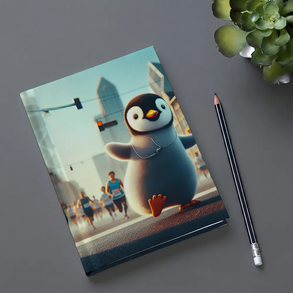 Cute Penguin Running City Street Marathon – Notebooks