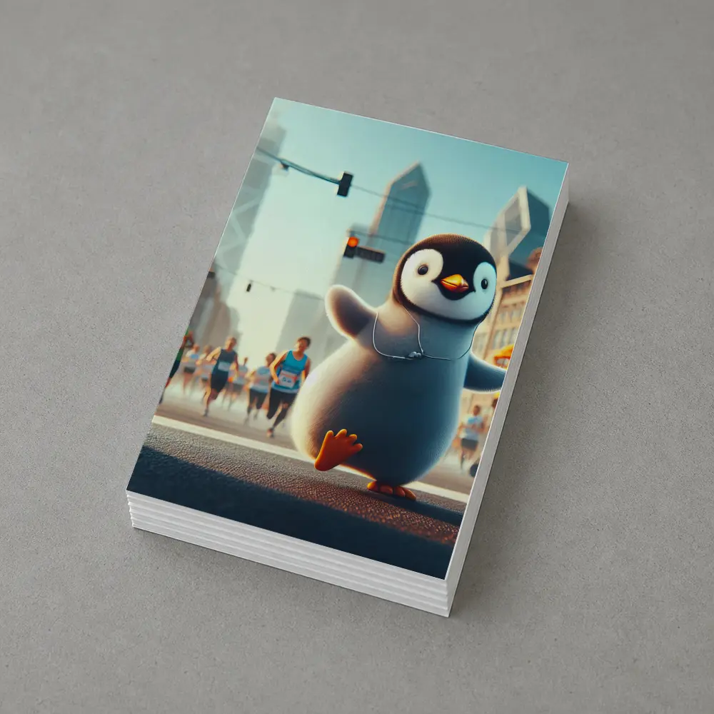 Cute Penguin Running City Street Marathon – Postcards