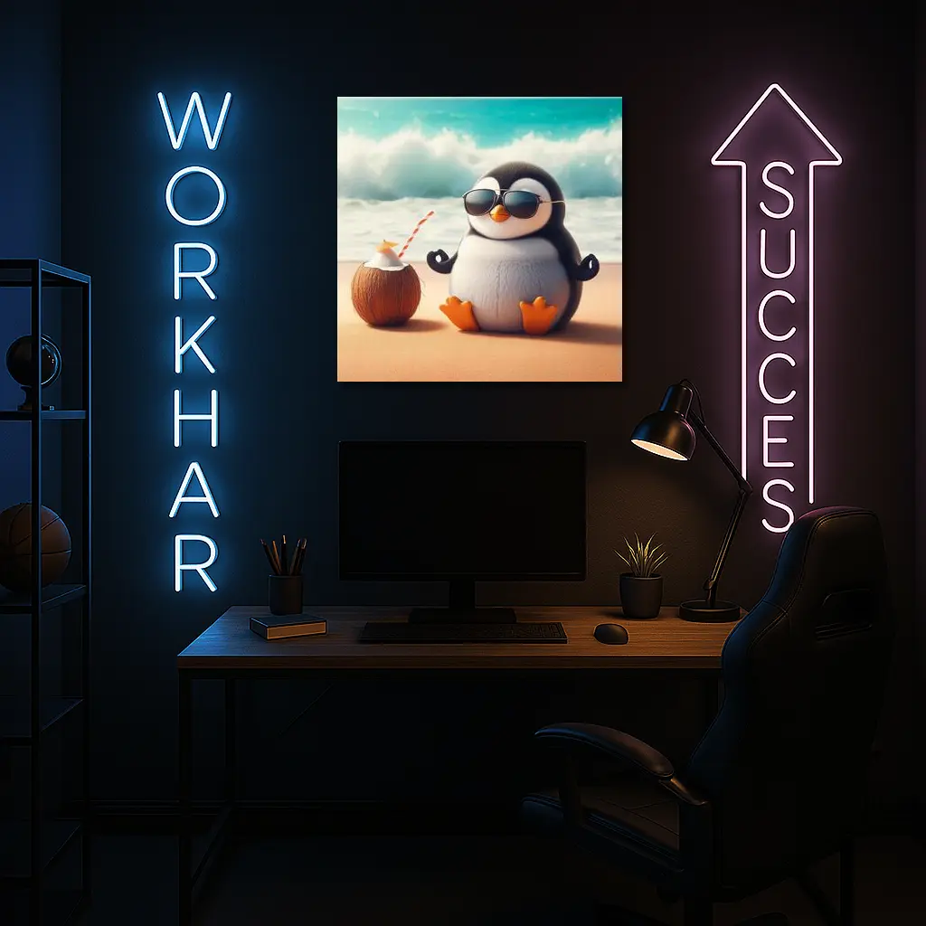 Cool Penguin Meditating On Sunny Beach – Wall Art
