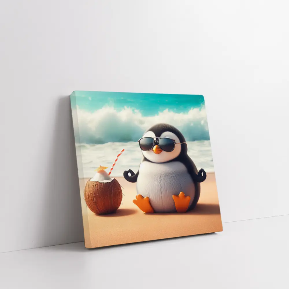 Cool Penguin Meditating On Sunny Beach – Wall Art