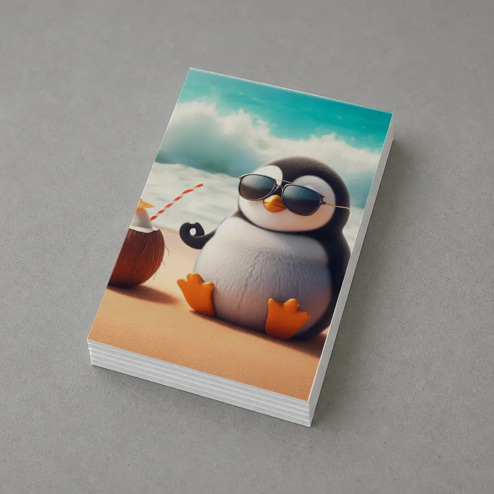 Cool Penguin Meditating On Sunny Beach – Postcards