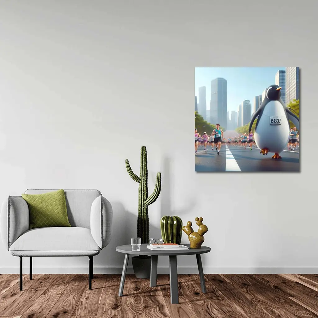 Penguin Running City Marathon Race Art – Wall Art