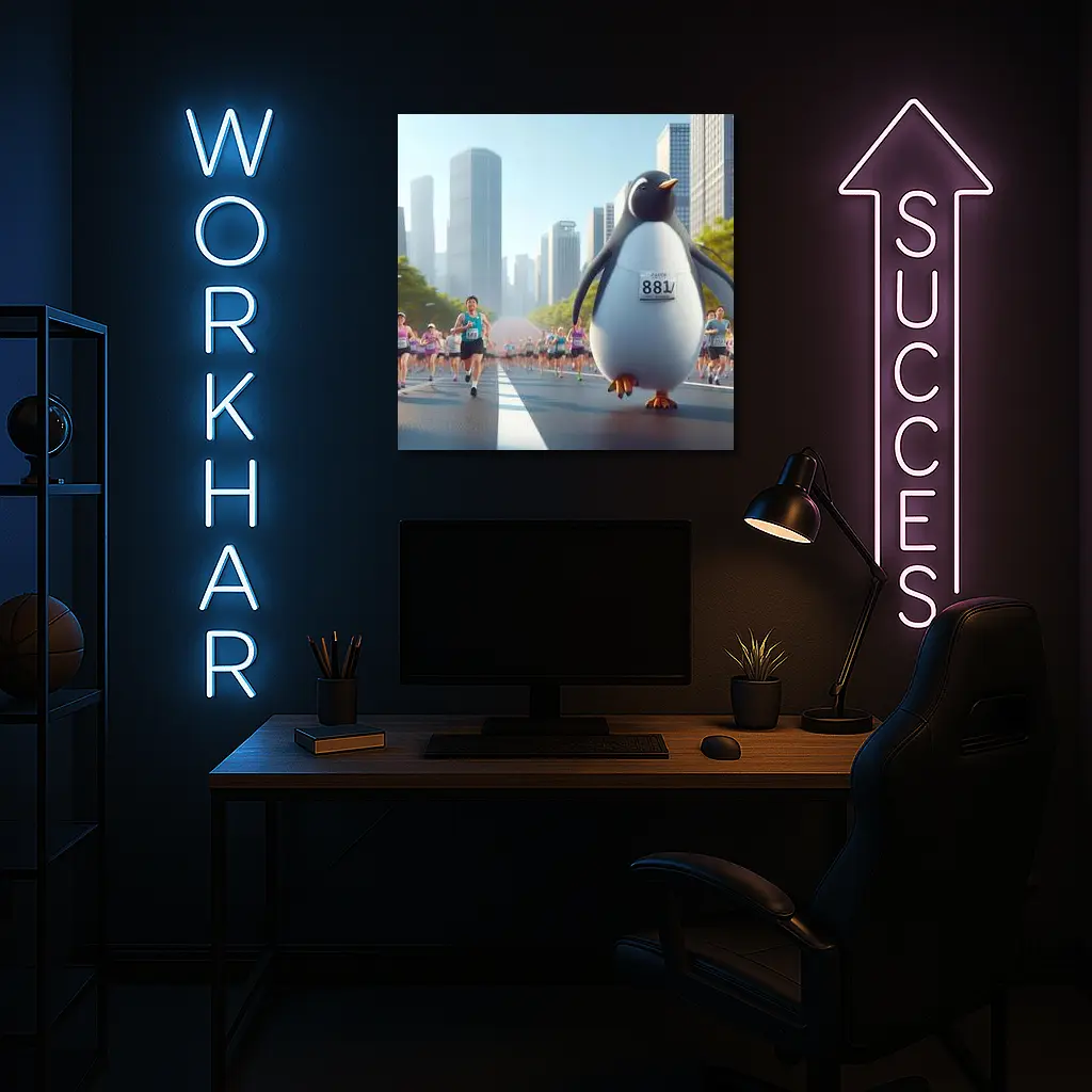 Penguin Running City Marathon Race Art – Wall Art