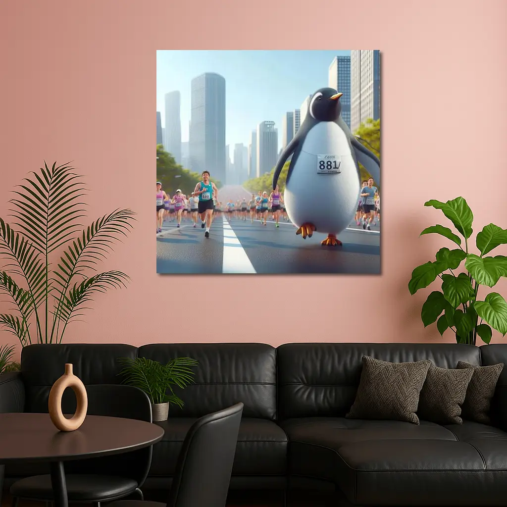 Penguin Running City Marathon Race Art – Wall Art