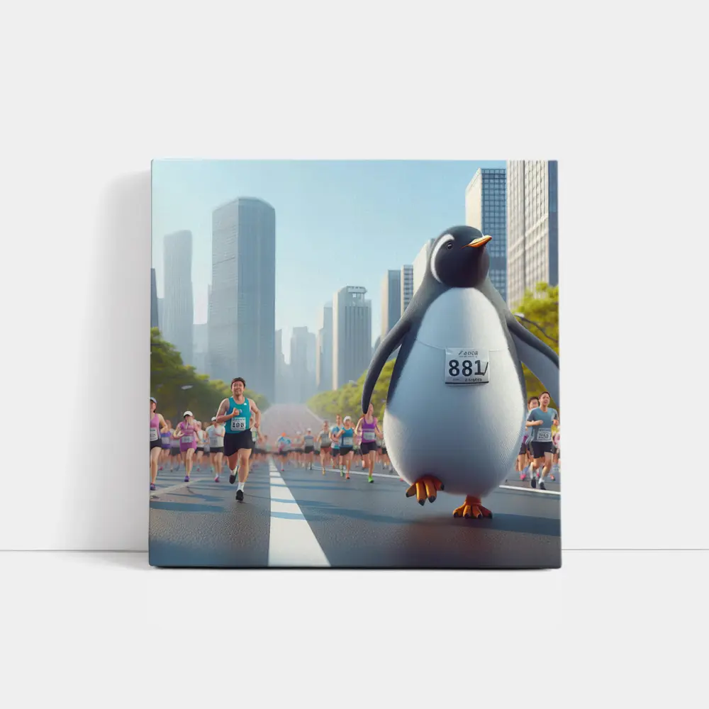 Penguin Running City Marathon Race Art – Wall Art