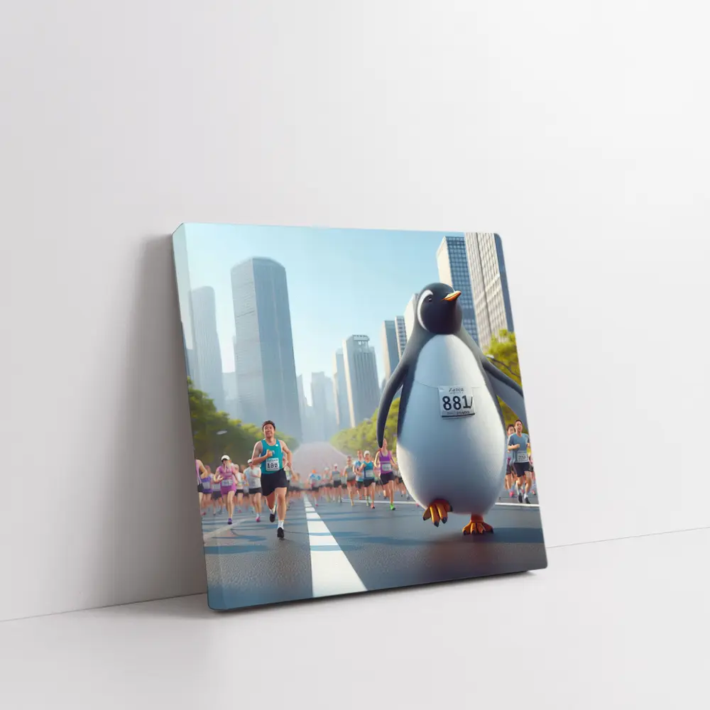Penguin Running City Marathon Race Art – Wall Art