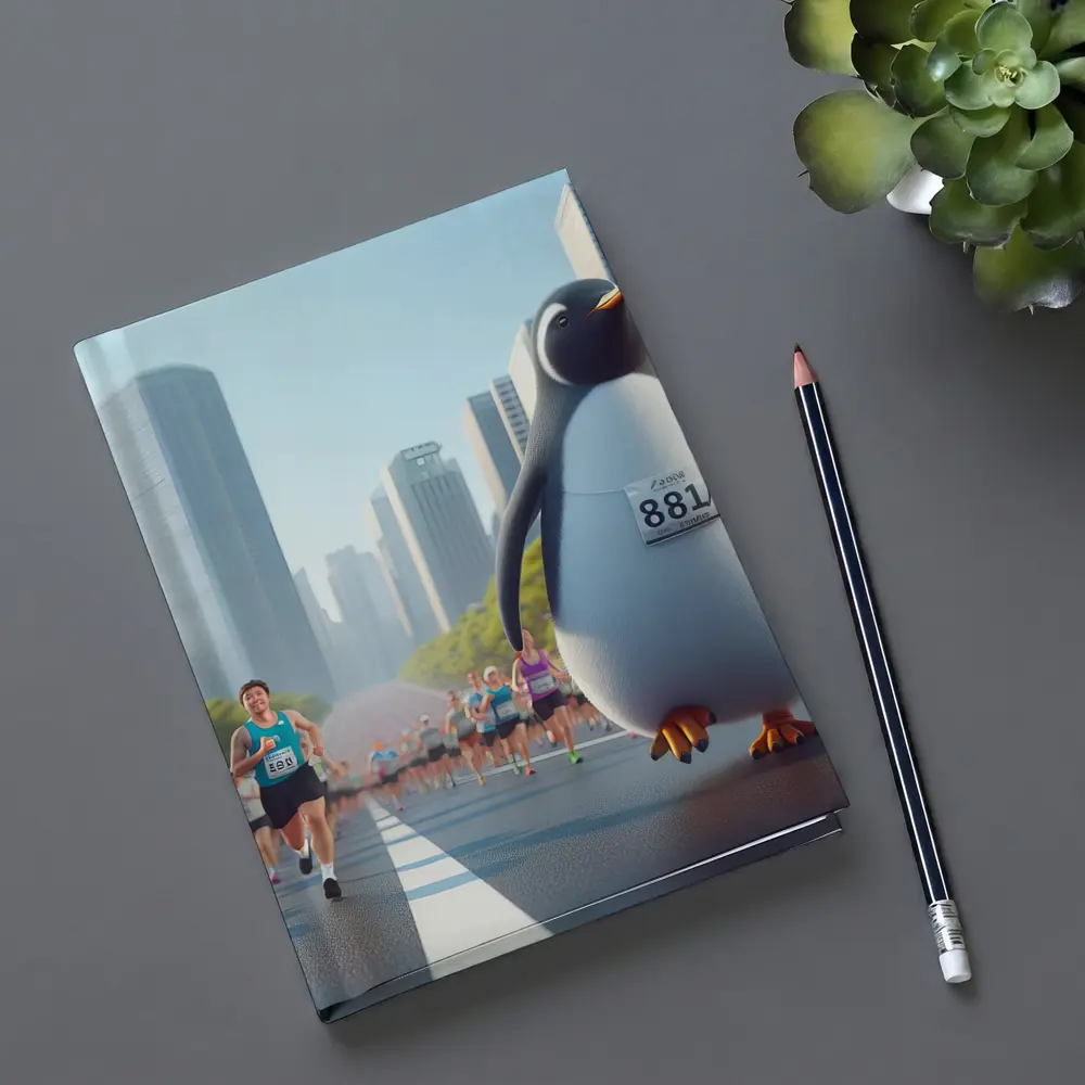 Penguin Running City Marathon Race Art – Notebooks
