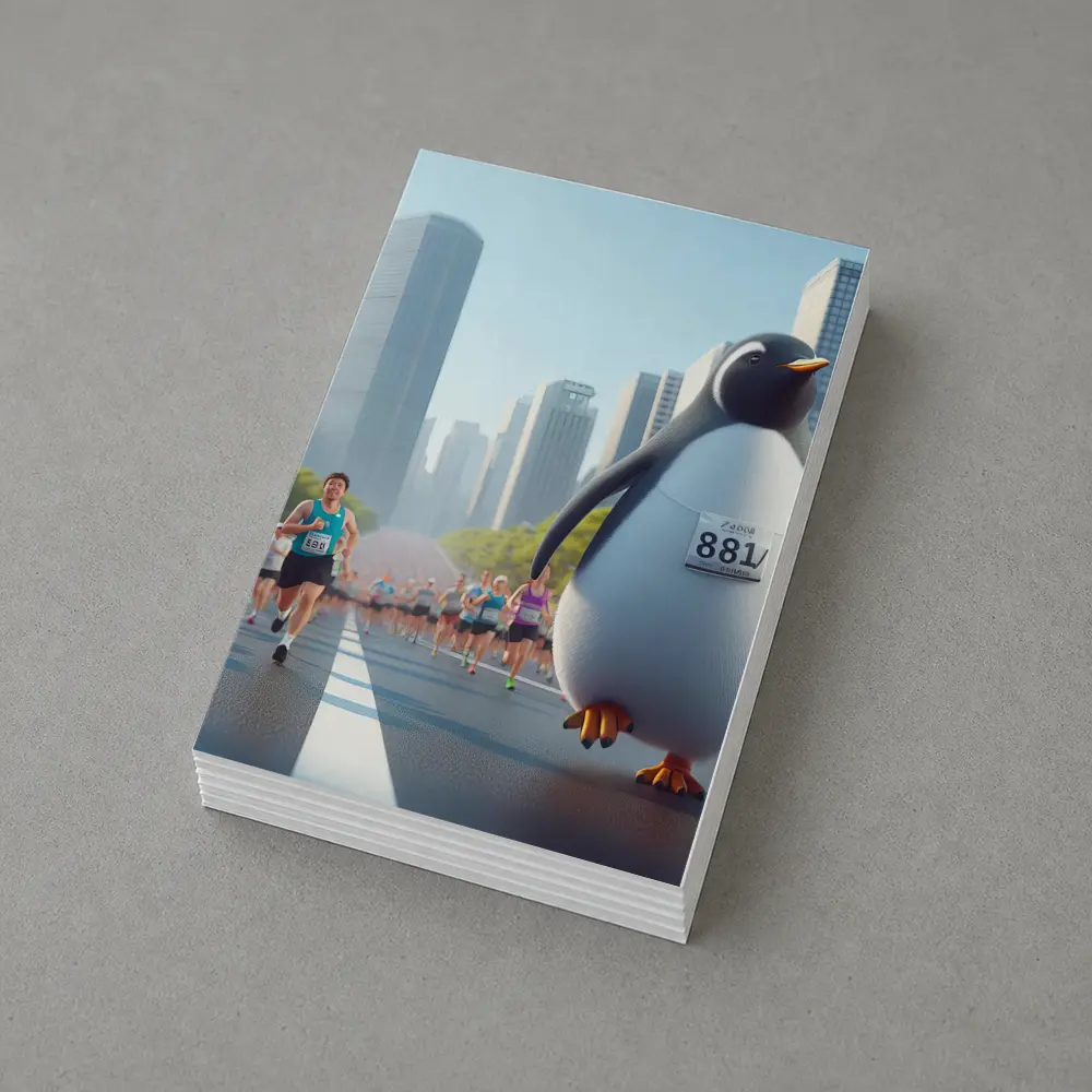 Penguin Running City Marathon Race Art – Postcards