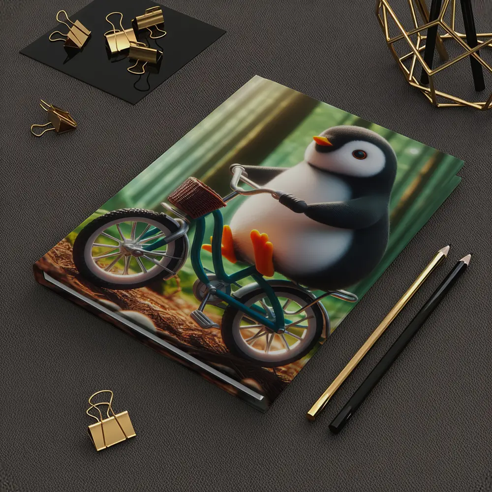 Cute Penguin Riding Bicycle Forest Background – Notebooks