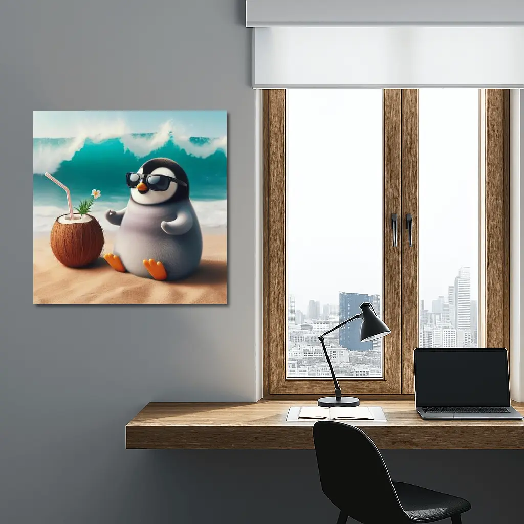 Cool Penguin Relaxing On Sunny Beach – Wall Art