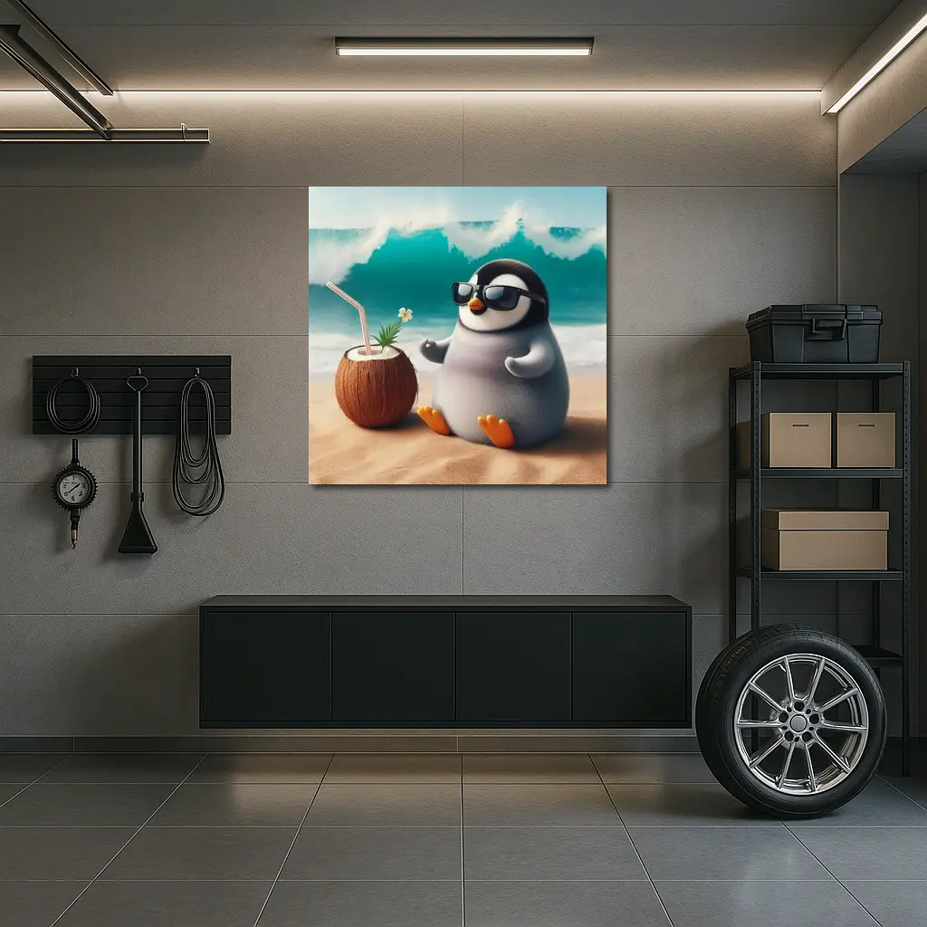 Cool Penguin Relaxing On Sunny Beach – Wall Art