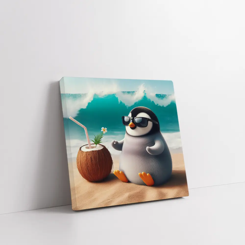 Cool Penguin Relaxing On Sunny Beach – Wall Art