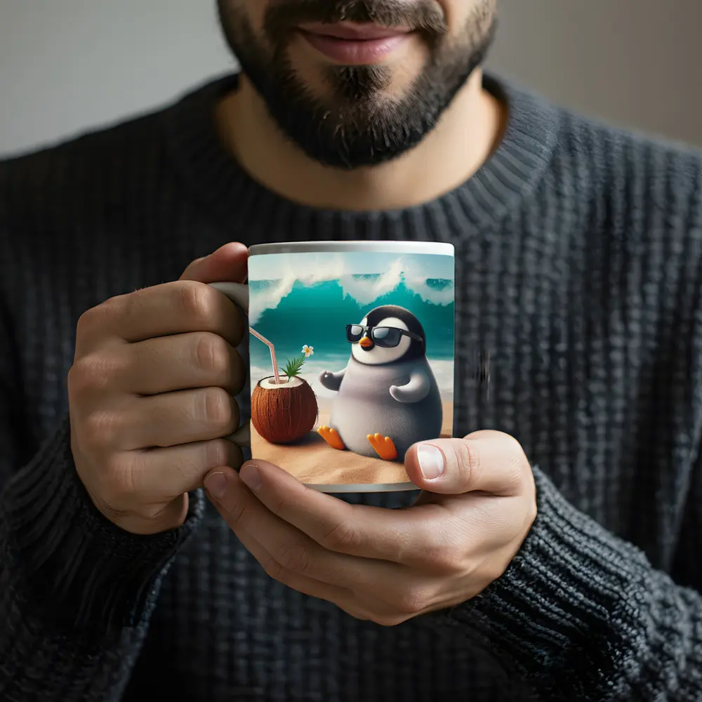 Cool Penguin Relaxing On Sunny Beach – Mugs