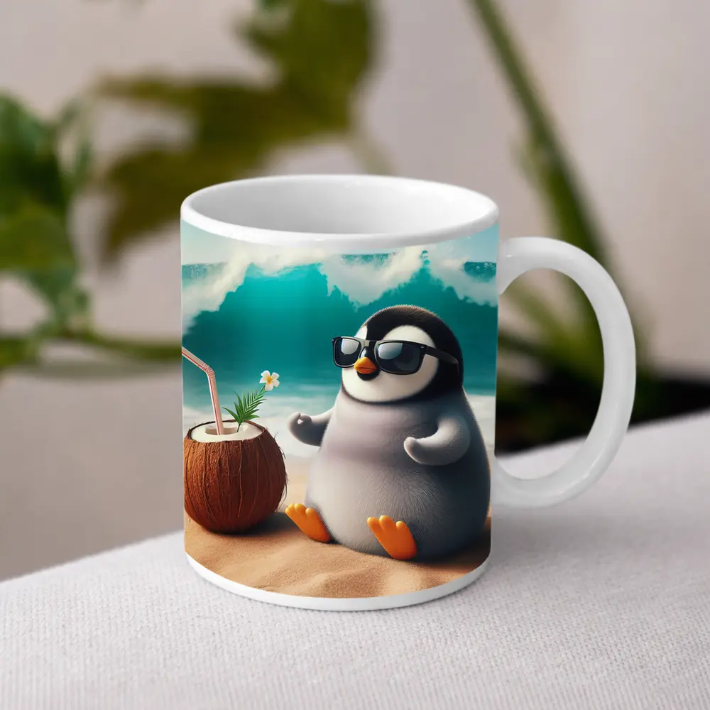 Cool Penguin Relaxing On Sunny Beach – Mugs
