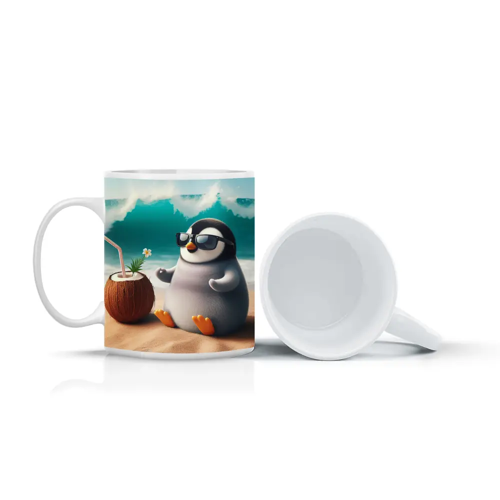 Cool Penguin Relaxing On Sunny Beach – Mugs