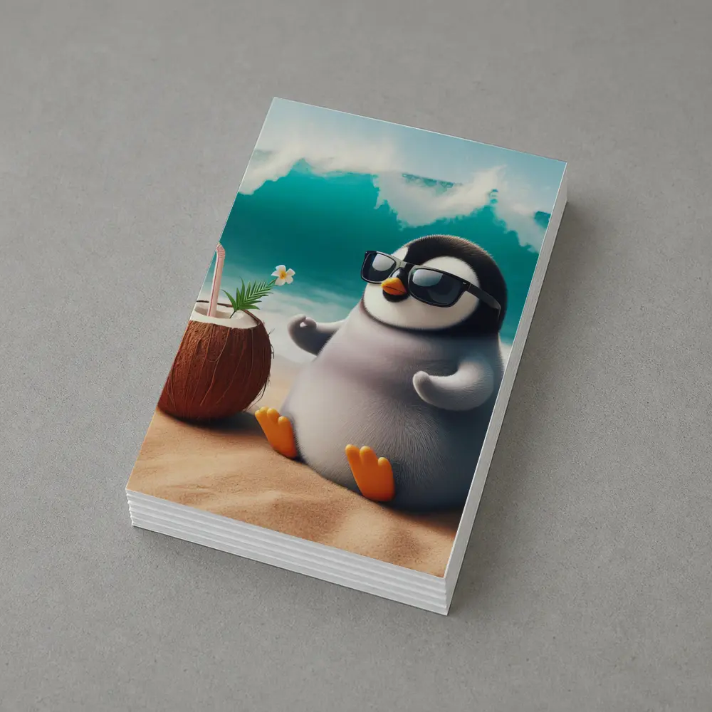 Cool Penguin Relaxing On Sunny Beach – Postcards