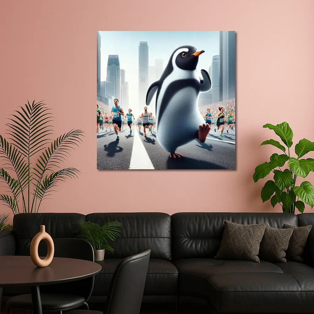 Penguin Running City Marathon Race – Wall Art