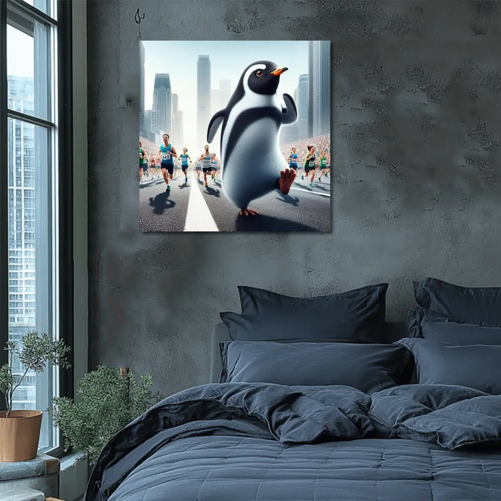 Penguin Running City Marathon Race – Wall Art