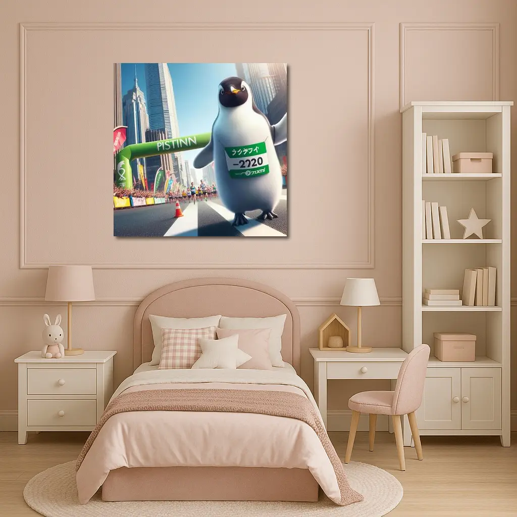 Penguin Running Marathon City Finish Line – Wall Art