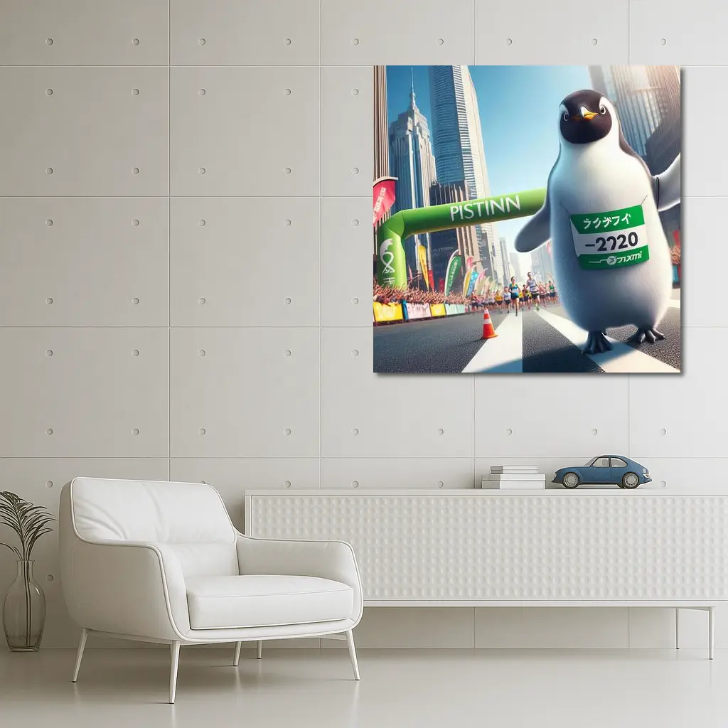 Penguin Running Marathon City Finish Line – Wall Art
