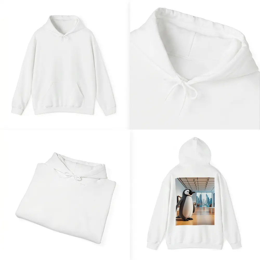Cute Penguin Standing Inside Modern Art Gallery – Hoodies
