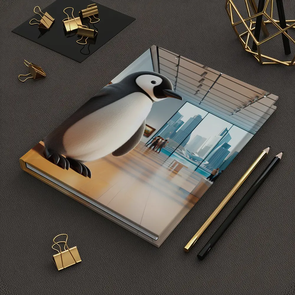 Cute Penguin Standing Inside Modern Art Gallery – Notebooks
