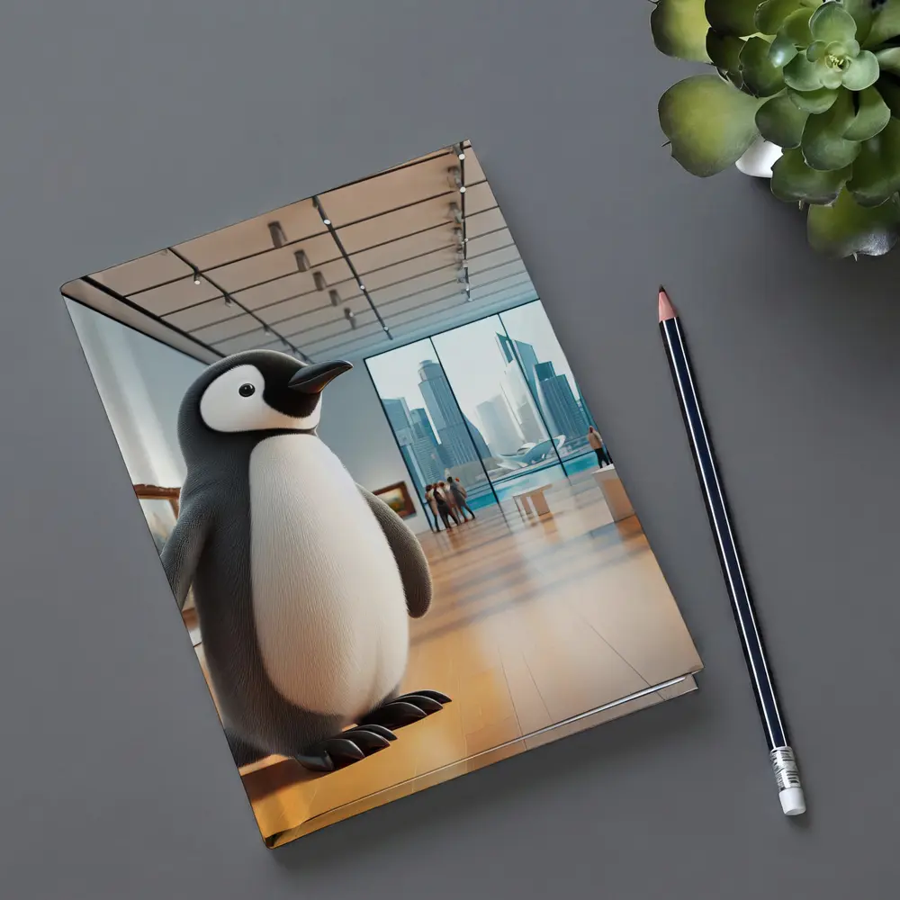 Cute Penguin Standing Inside Modern Art Gallery – Notebooks
