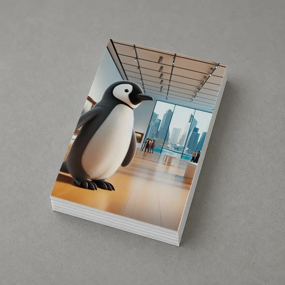 Cute Penguin Standing Inside Modern Art Gallery – Postcards