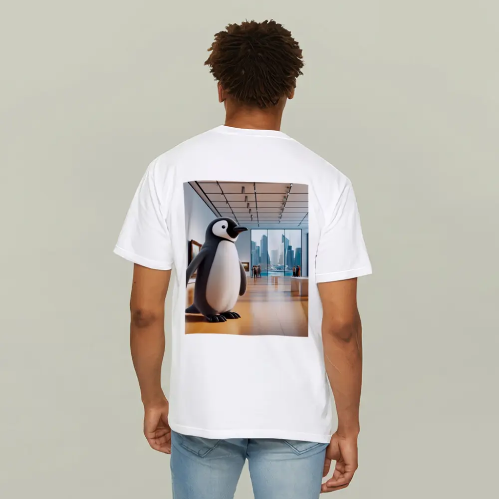 Cute Penguin Standing Inside Modern Art Gallery – T-Shirts