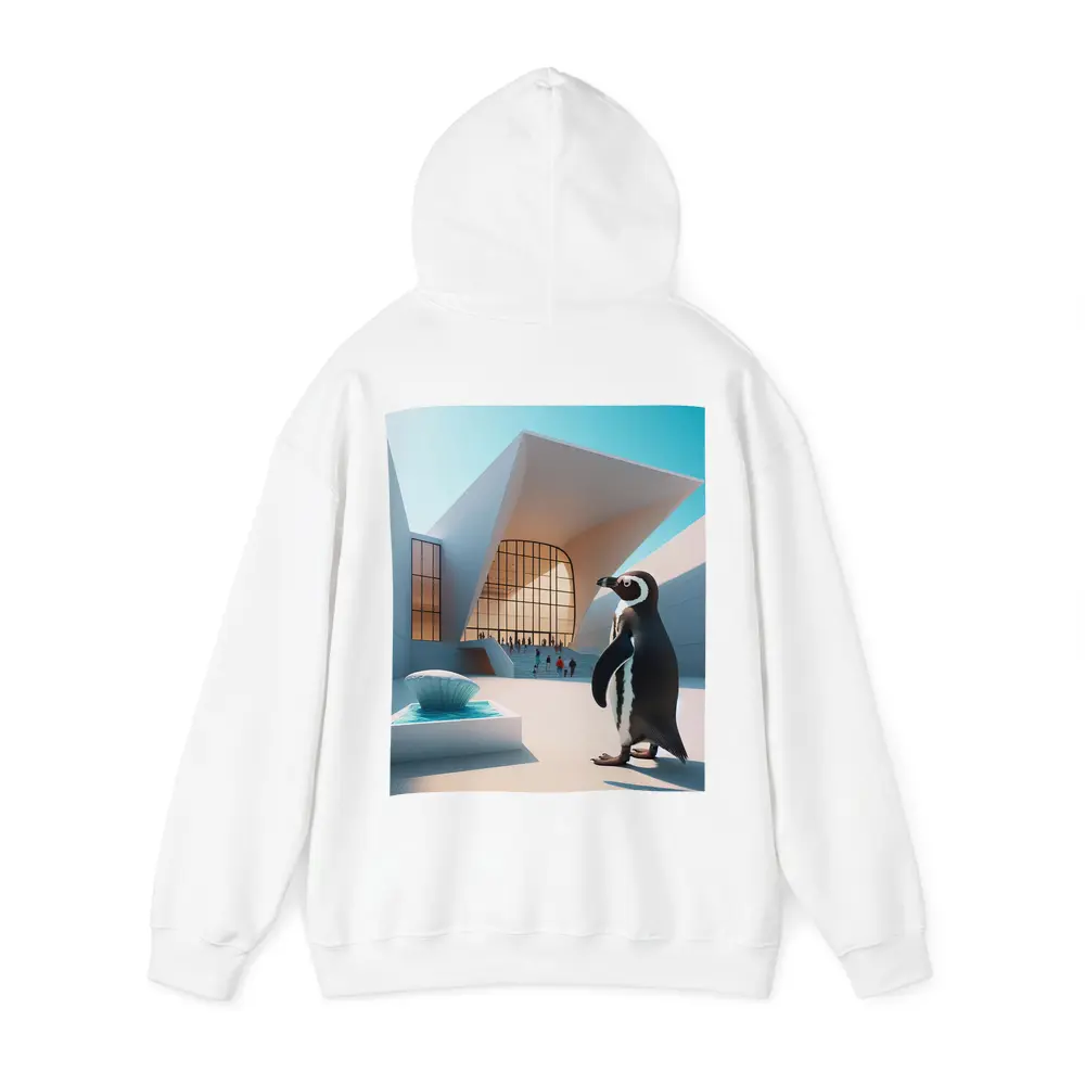 Penguin Standing Outside Modern Architecture Building – Hoodies