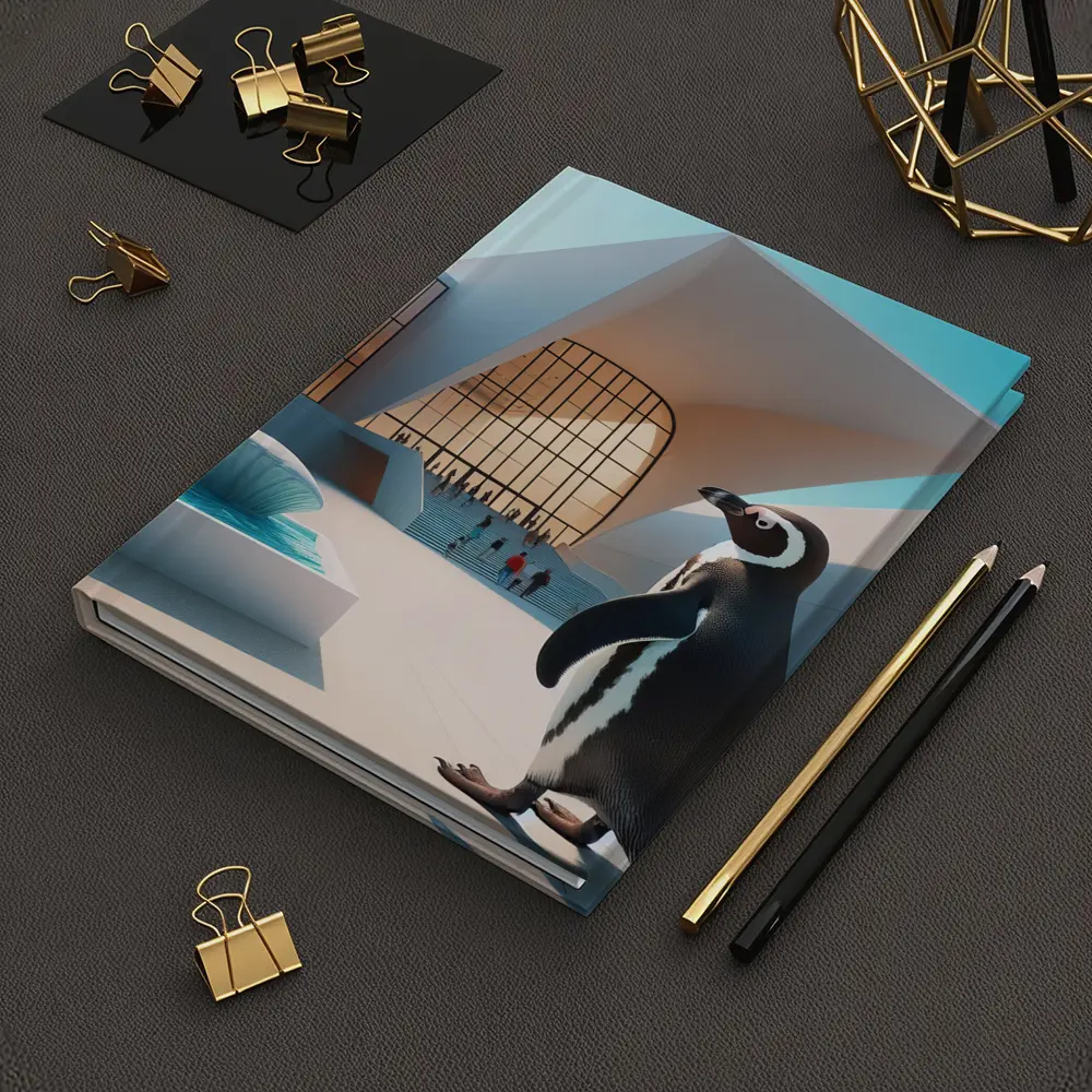 Penguin Standing Outside Modern Architecture Building – Notebooks