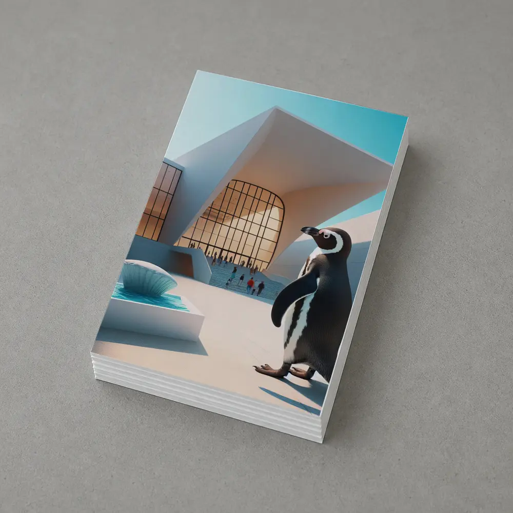 Penguin Standing Outside Modern Architecture Building – Postcards