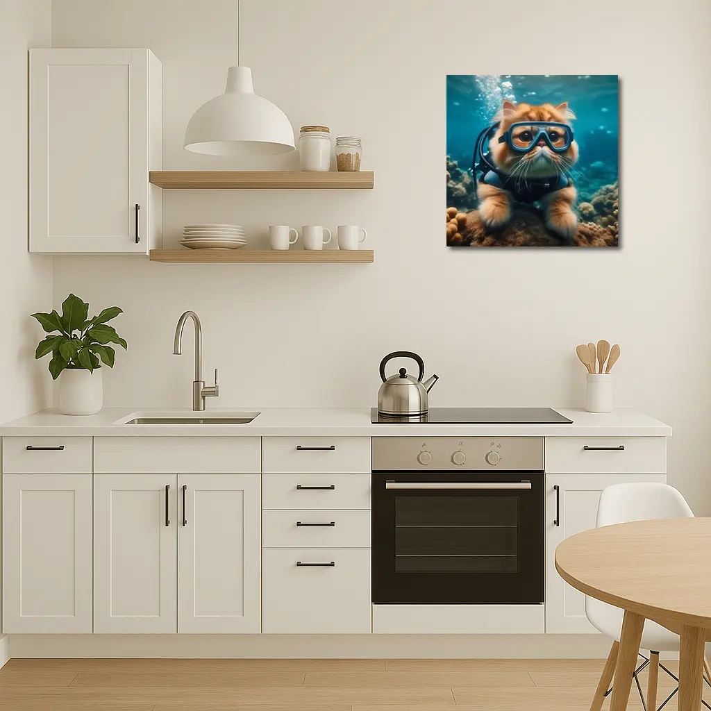 Exotic Shorthair Cat Scuba Diving Underwater Coral – Wall Art