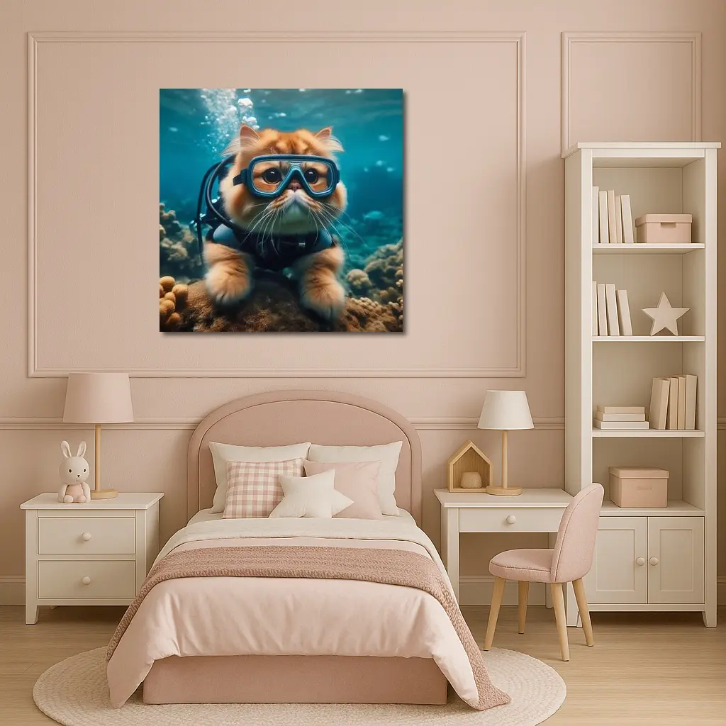 Exotic Shorthair Cat Scuba Diving Underwater Coral – Wall Art