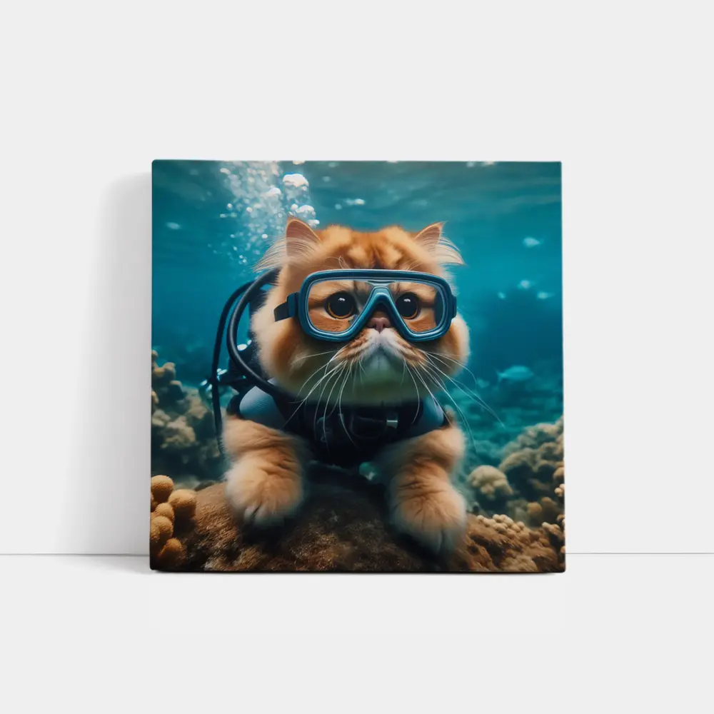 Exotic Shorthair Cat Scuba Diving Underwater Coral – Wall Art