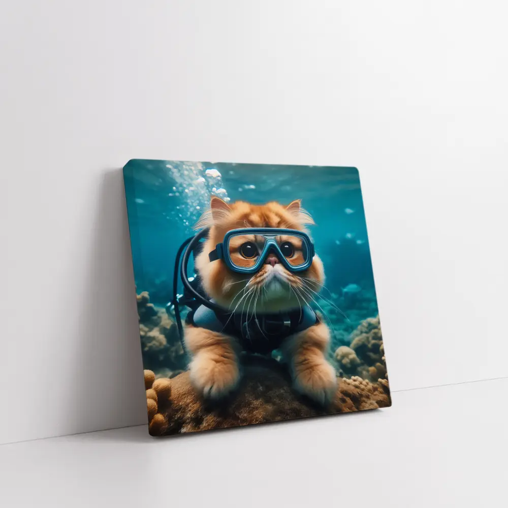 Exotic Shorthair Cat Scuba Diving Underwater Coral – Wall Art