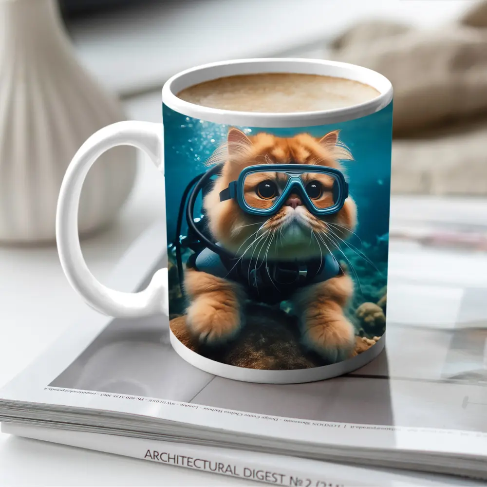 Exotic Shorthair Cat Scuba Diving Underwater Coral – Mugs