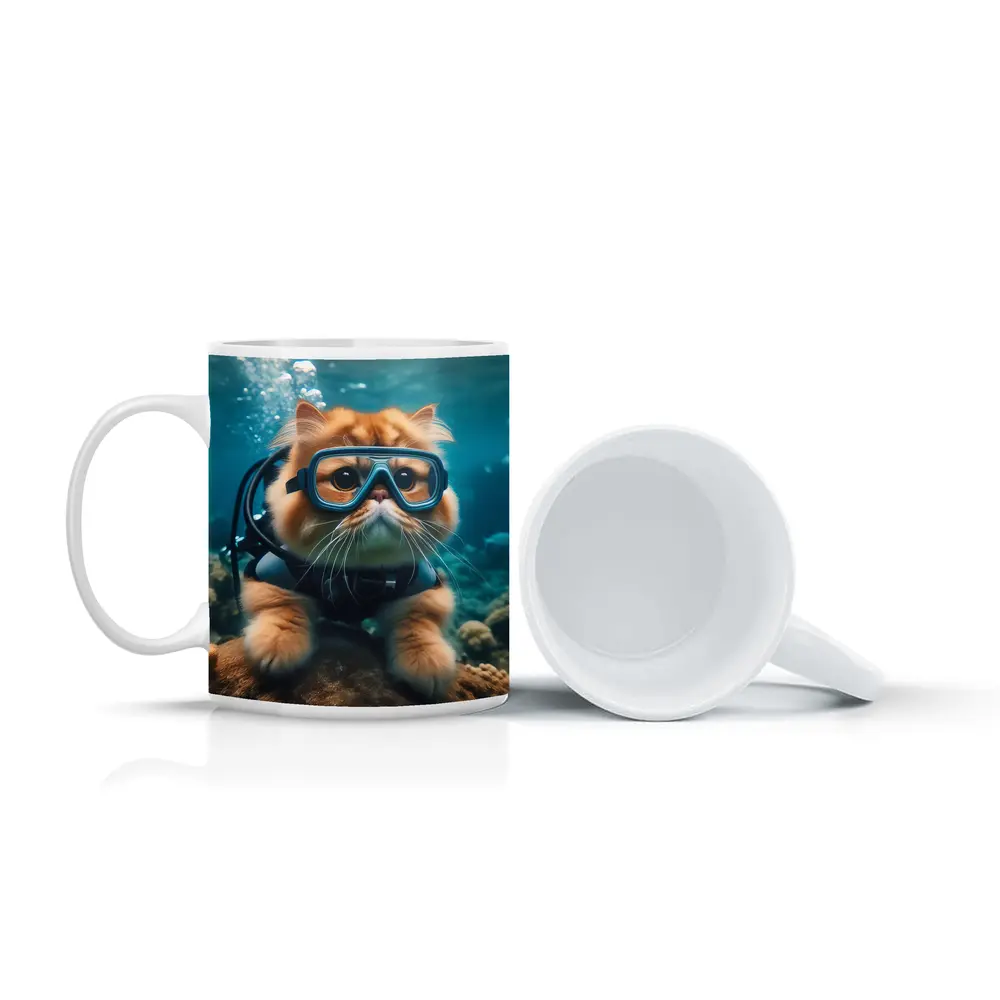 Exotic Shorthair Cat Scuba Diving Underwater Coral – Mugs