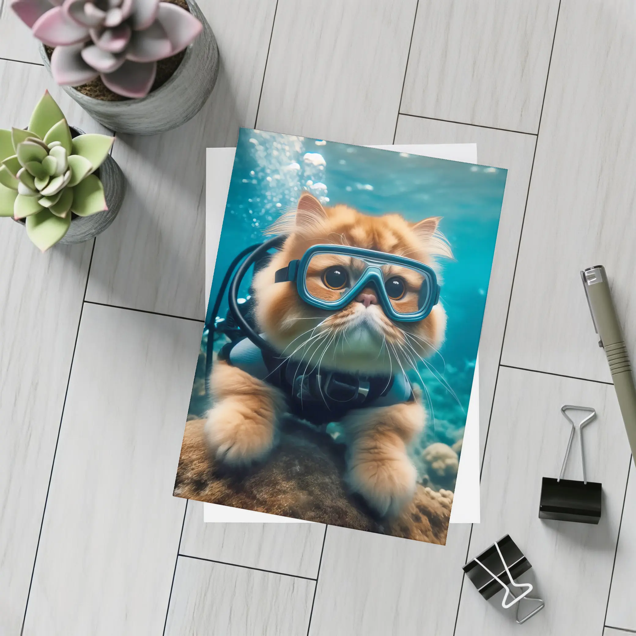 Exotic Shorthair Cat Scuba Diving Underwater Coral – Postcards