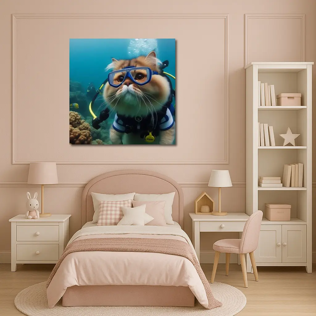 Exotic Shorthair Cat Scuba Diving Underwater – Wall Art