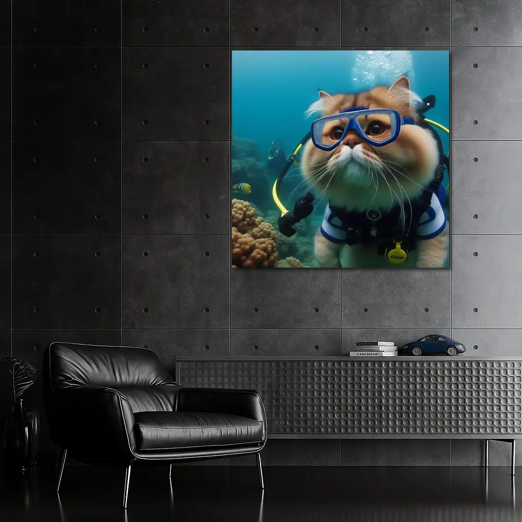 Exotic Shorthair Cat Scuba Diving Underwater – Wall Art