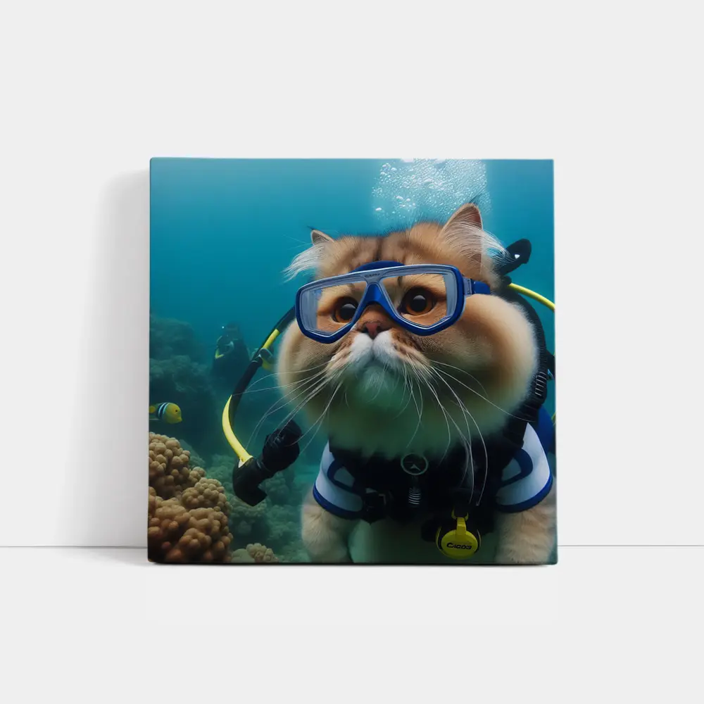 Exotic Shorthair Cat Scuba Diving Underwater – Wall Art