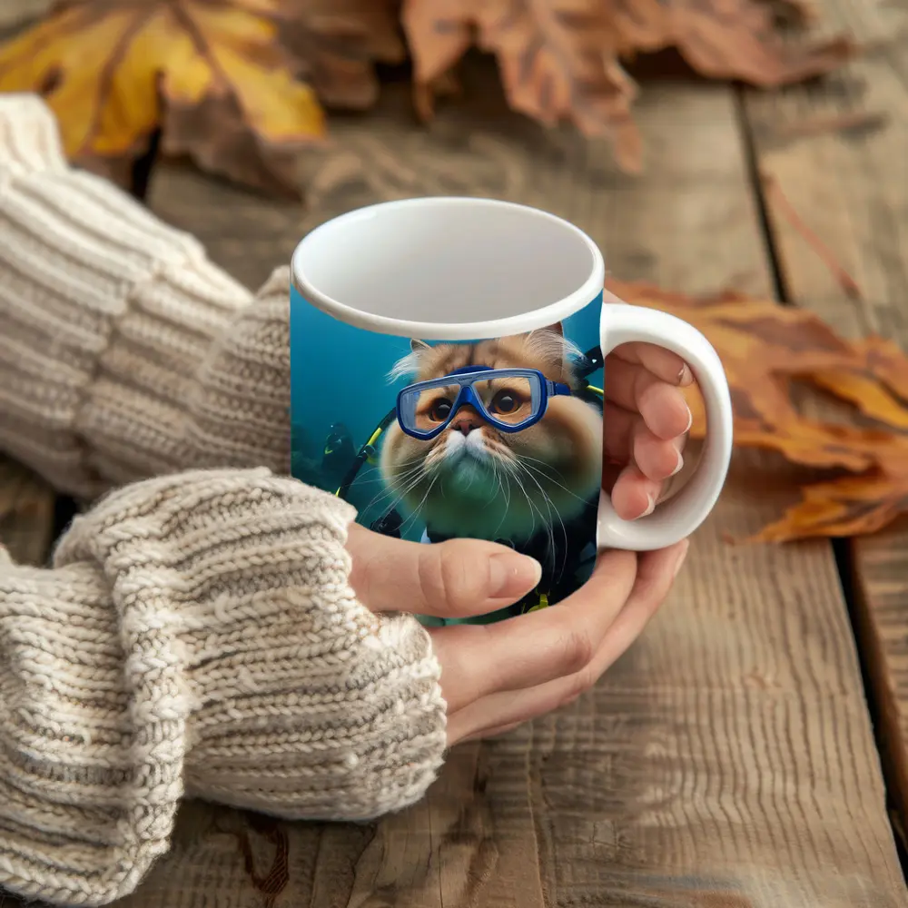 Exotic Shorthair Cat Scuba Diving Underwater – Mugs