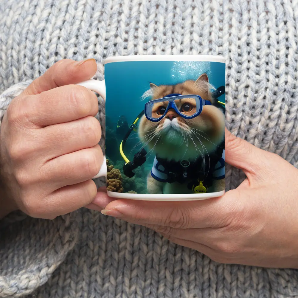 Exotic Shorthair Cat Scuba Diving Underwater – Mugs