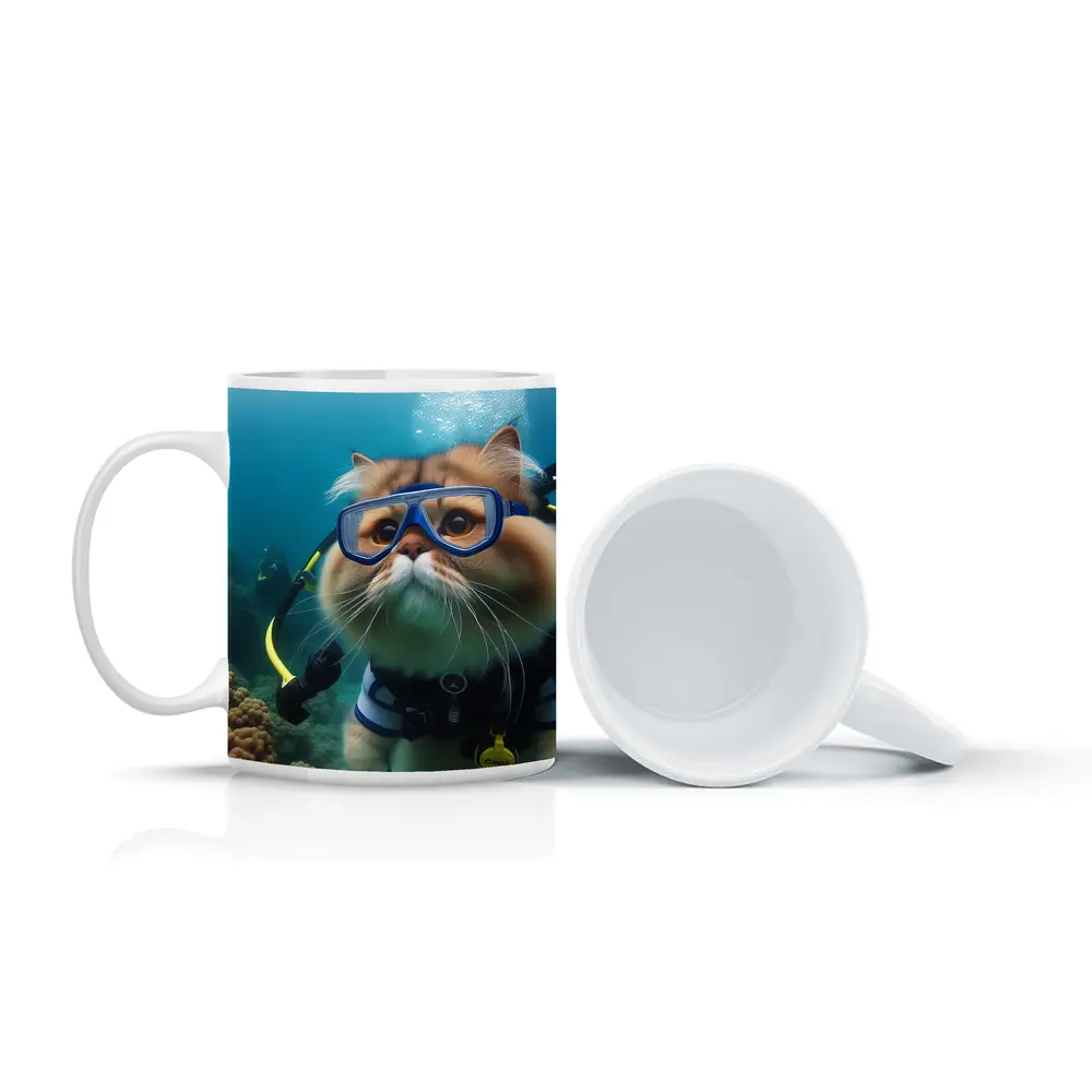 Exotic Shorthair Cat Scuba Diving Underwater – Mugs