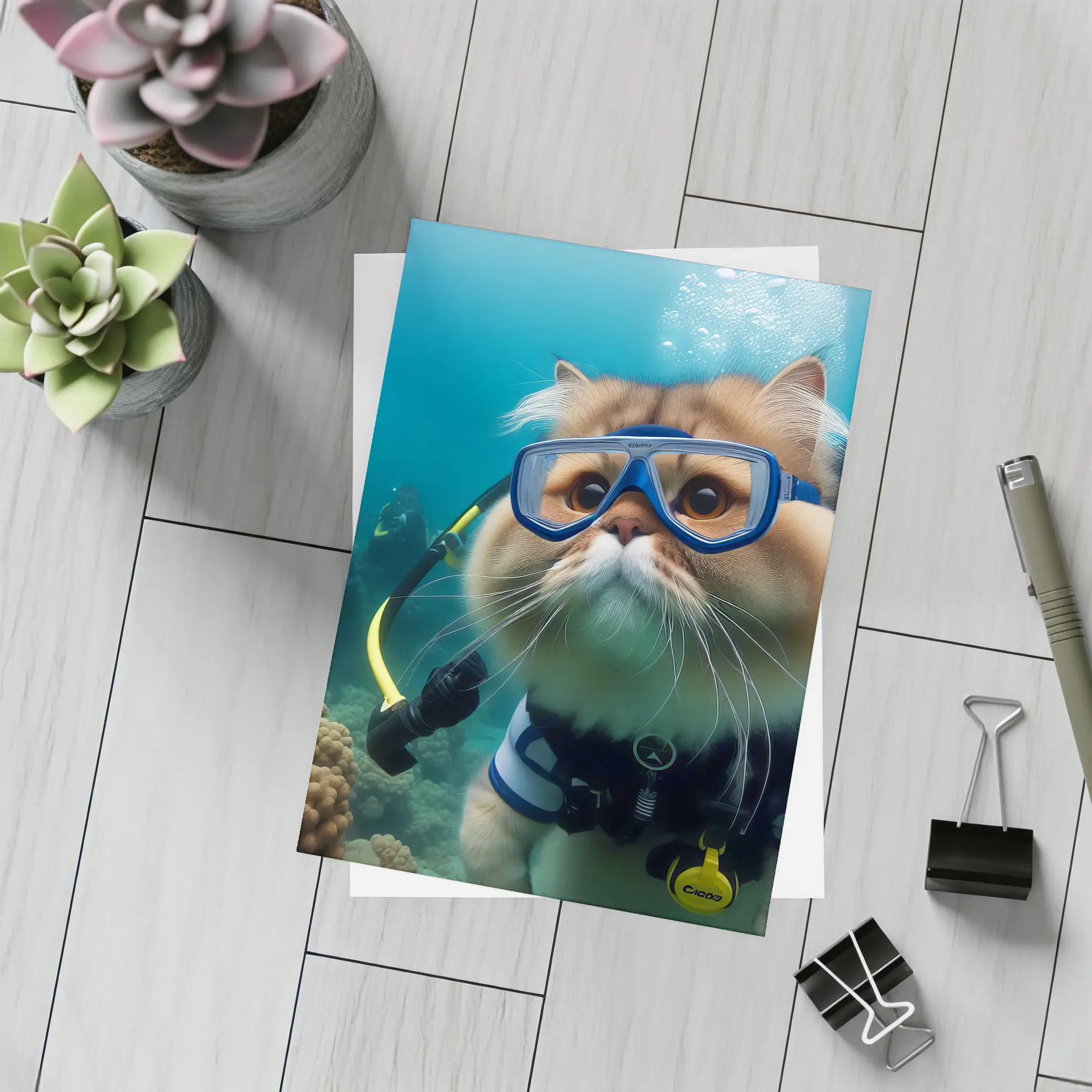 Exotic Shorthair Cat Scuba Diving Underwater – Postcards